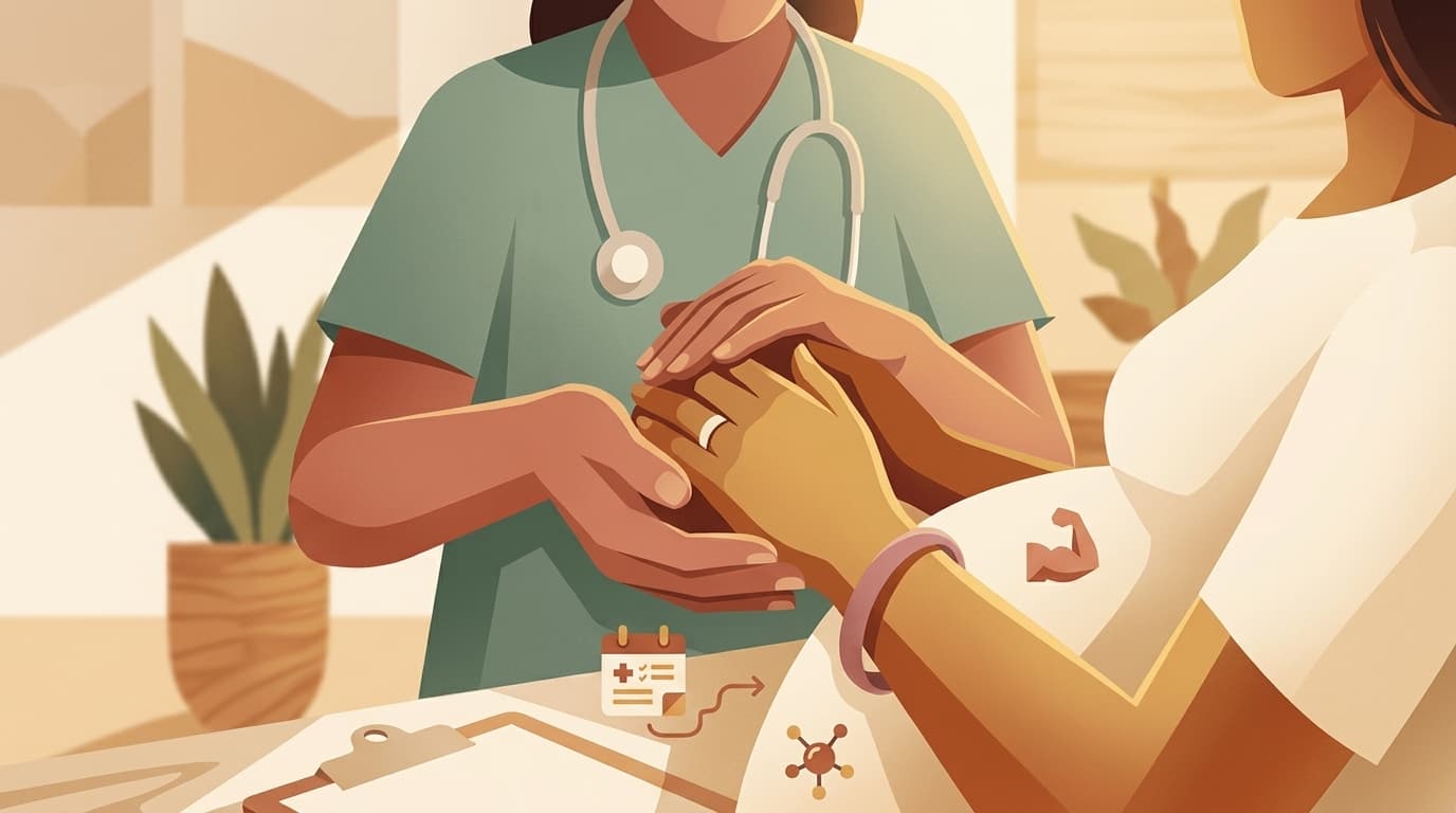 Certified Nurse-Midwife reviewing metabolic health, resistance training guidelines, and medication washout schedules with patient